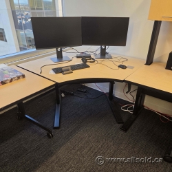 Blonde Height Adjustable Modular Corner Table Desk w/ Crank